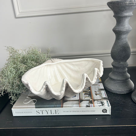 Large ceramic open shell bowl ornament