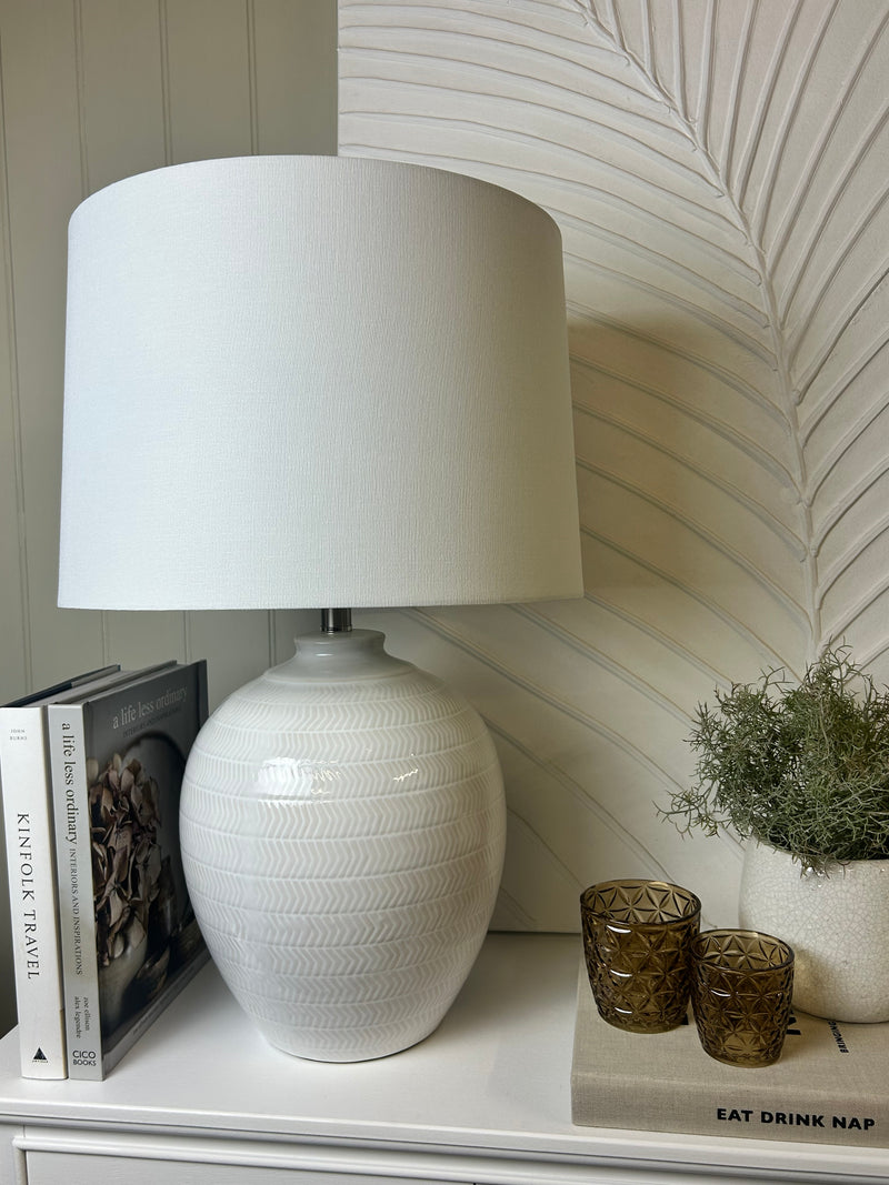 Textured ceramic lamp with linen shade