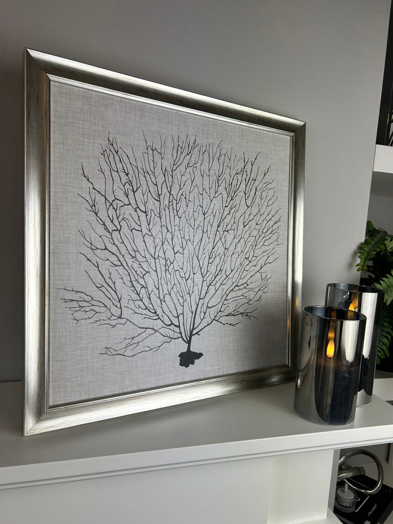 Coral sea fan picture with silver distressed frame by Grace Popp 40x40