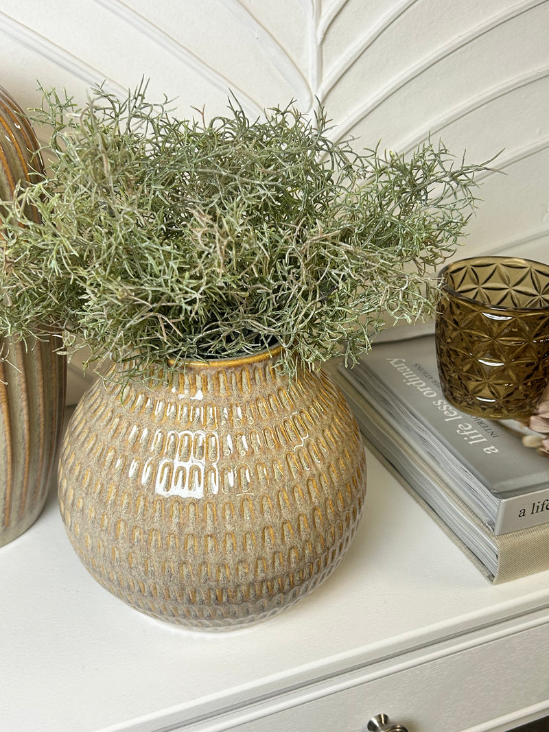 Textured dot dash squat vase brown beige