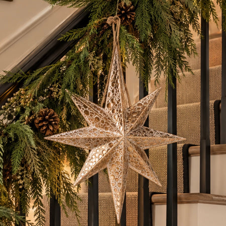 Textured metal 3D hanging gold star 52cm