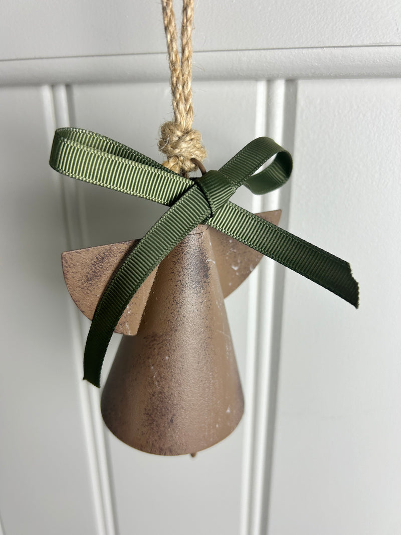 Hanging rustic Metal angel bell hanger