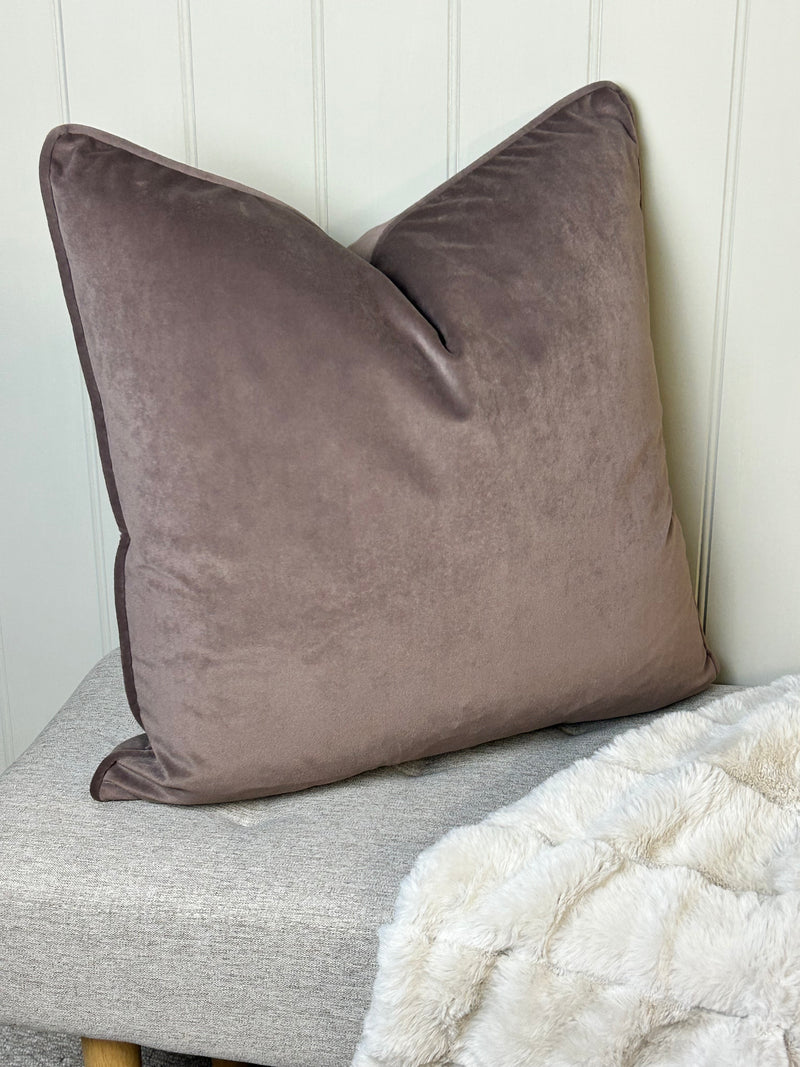 Large Truffle brown Taupe Matt Velvet Piped Edge Cushion 50cm