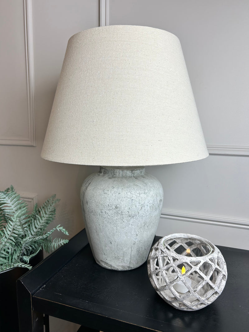 Darcy Stone White Lamp With Linen Shade