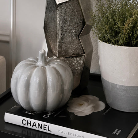 Large pale Grey Halloween Ceramic autumn Pumpkin 10cm
