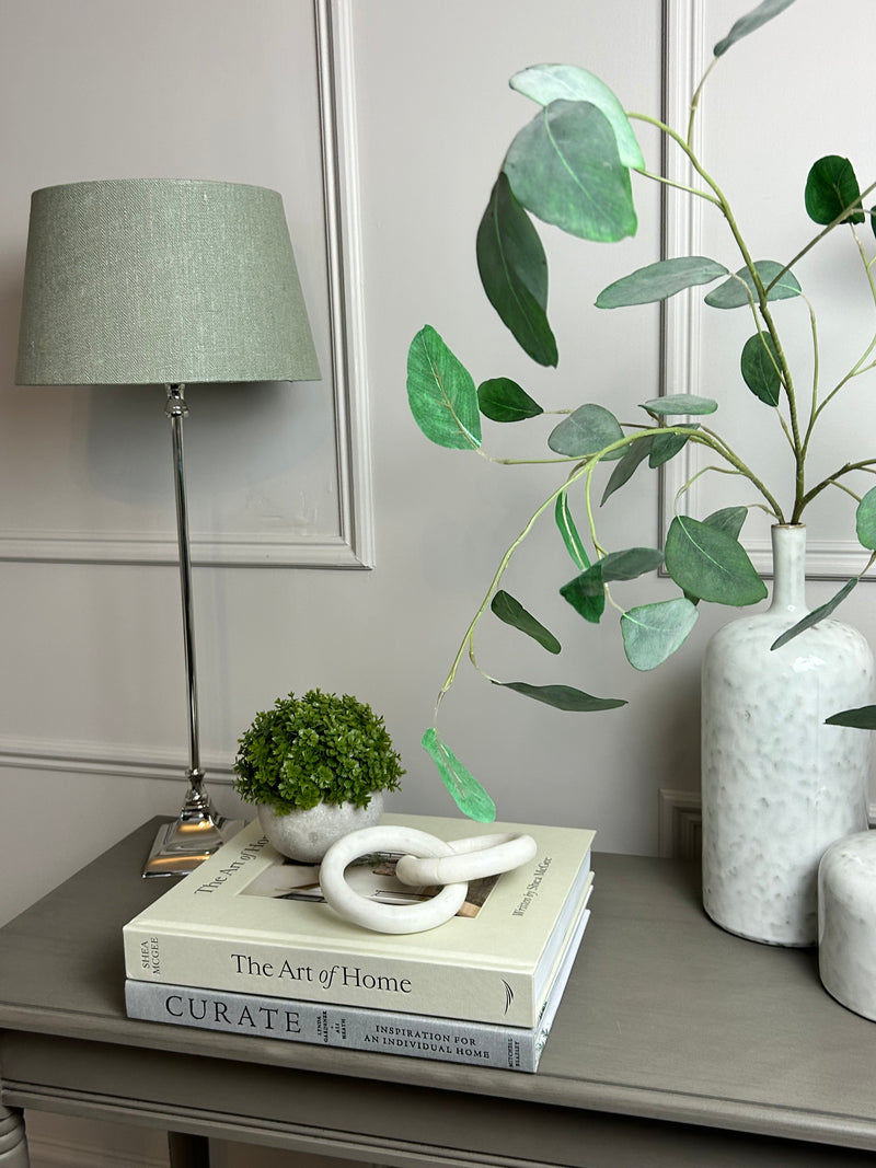 Ralph nickel tall slim lamp with green pistachio shade
