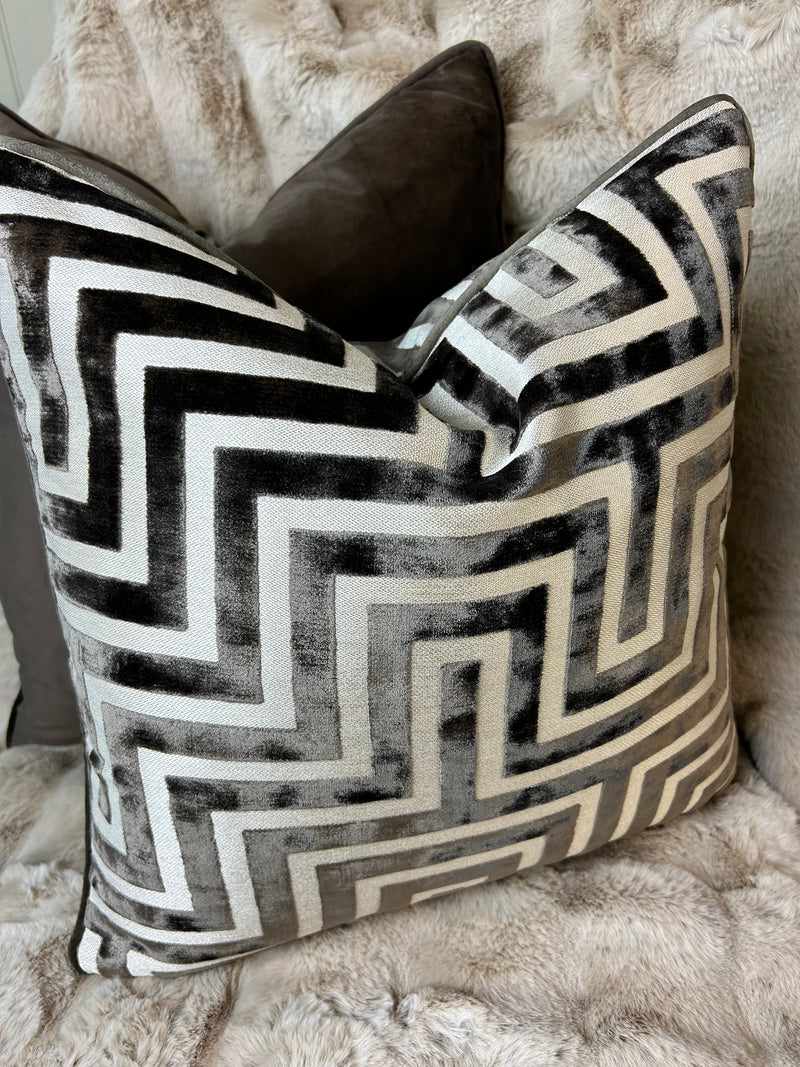 Back in stock soon Paul Moneypenny Chocolate Geo Patterned print Amazing luxury Cushion 43cm