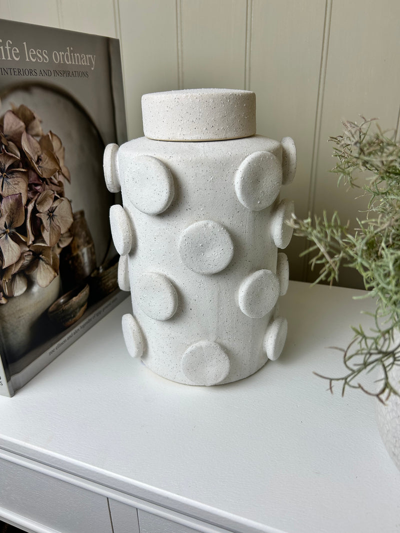 White round circle modern ginger lidded jar
