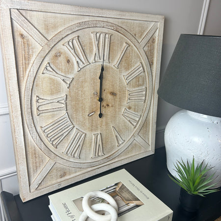 Square wooden clock light 60cm