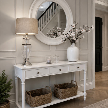 White large long 3 drawer console table