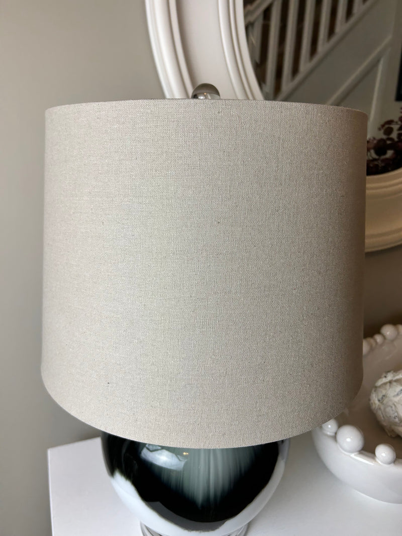 Abstract ombré glass lamp with linen shade