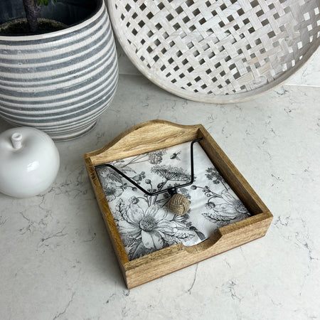 Rope design wood napkin holder mango wood