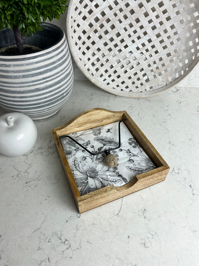 Rope design wood napkin holder mango wood
