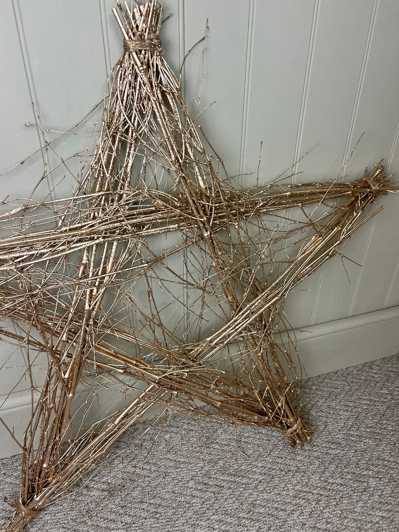 Extra large Champagne gold twig rustic wicker Bamboo Star