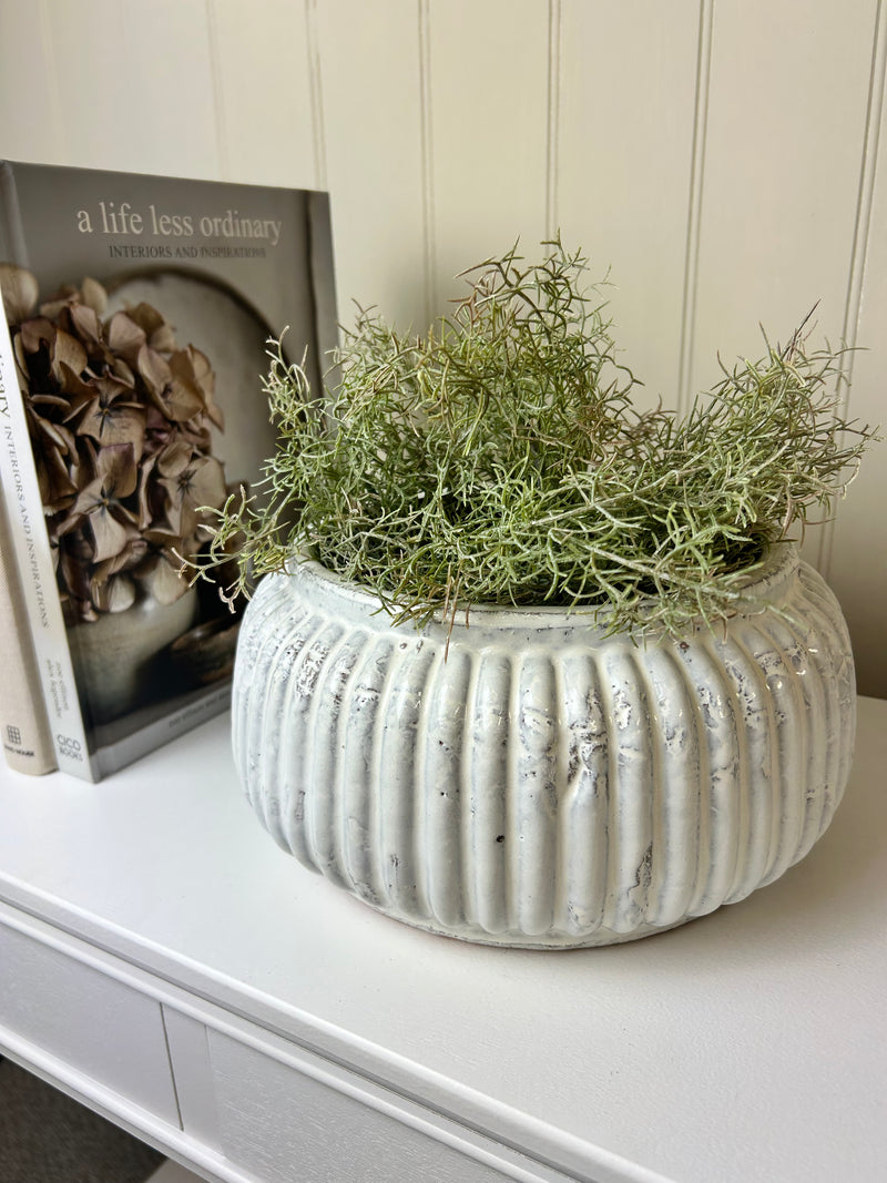 Distressed cream ceramic planter