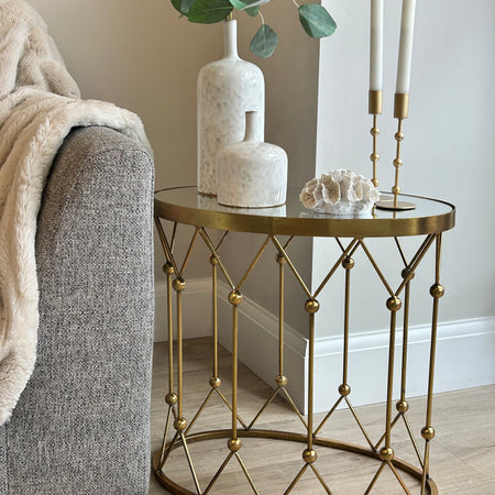 Antique Gold Mirrored Top oval Side Table console two sizes