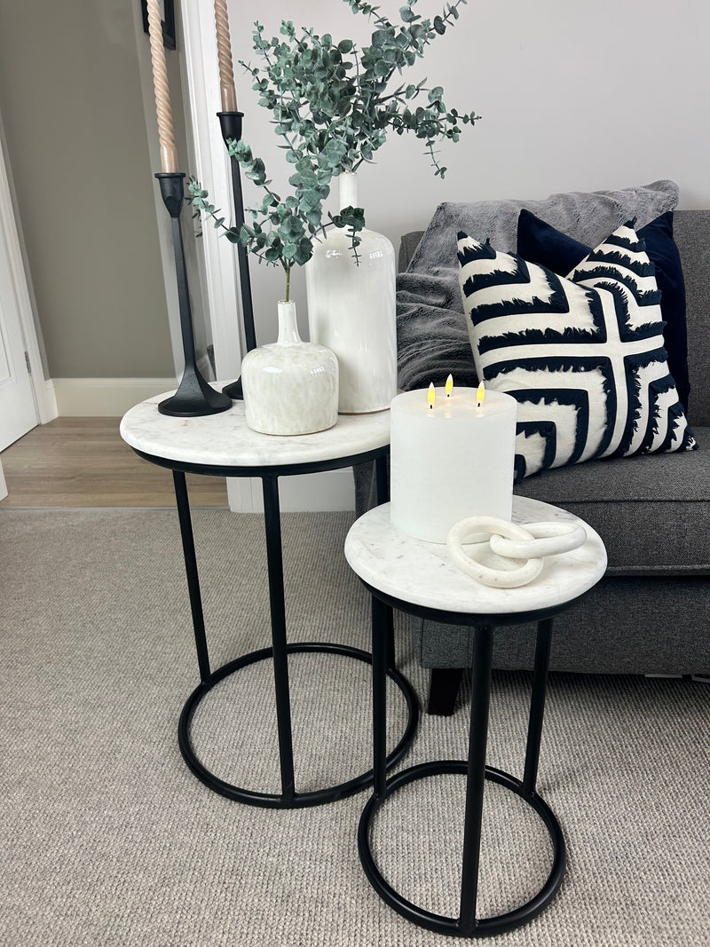 Solid Marble top table with black legs round 3 sizes