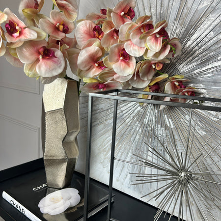 Large textured champagne silver metal shaped vase 40cm