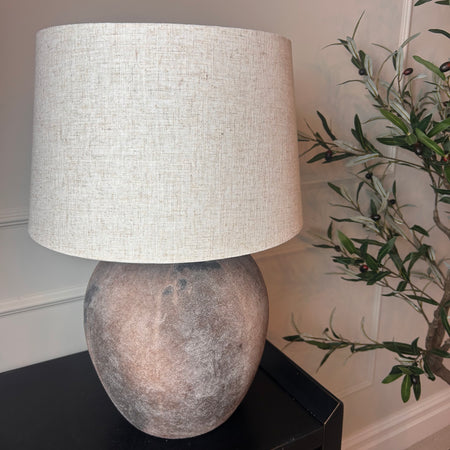 Dark Brown natural distressed Stone Finish Lamp With Linen Shade