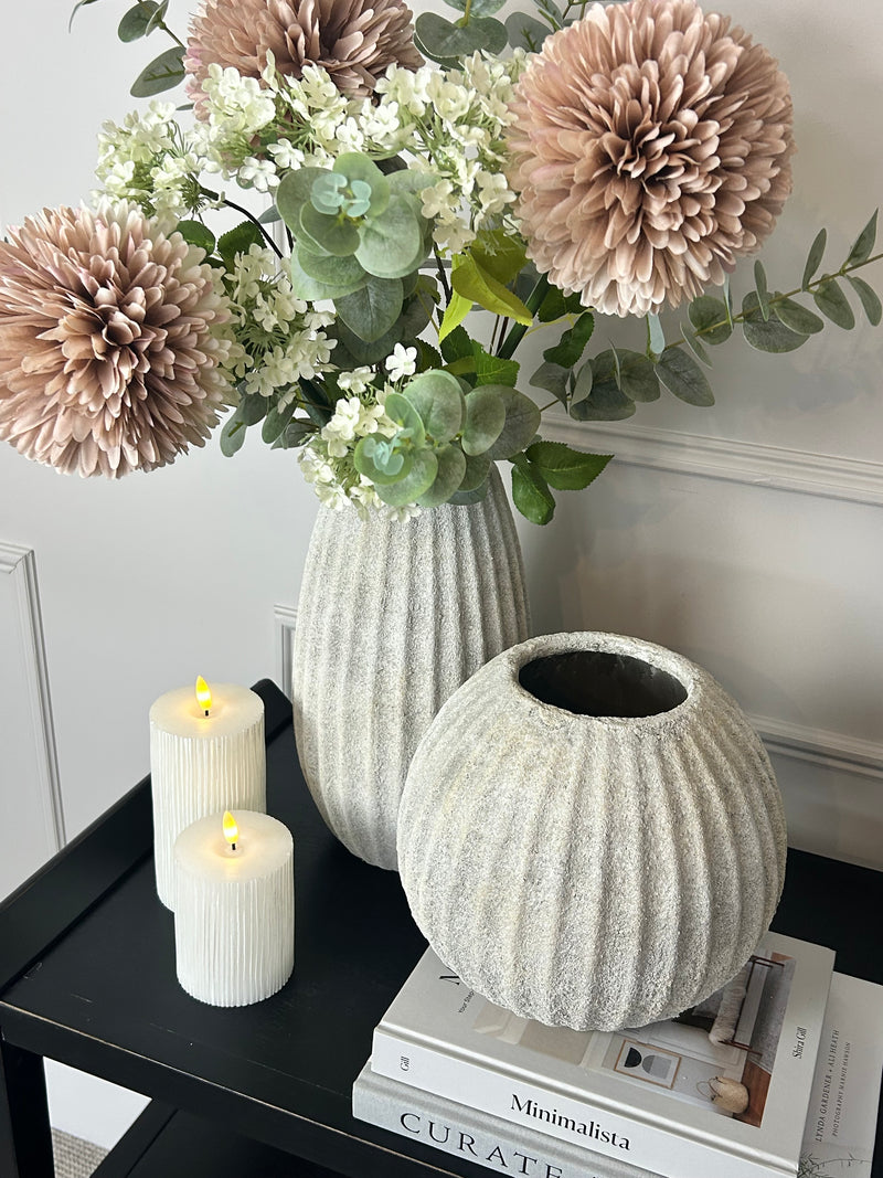 Stone ribbed vase rustic 2 sizes