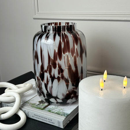 Mottled glass white brown glass vase hurricane