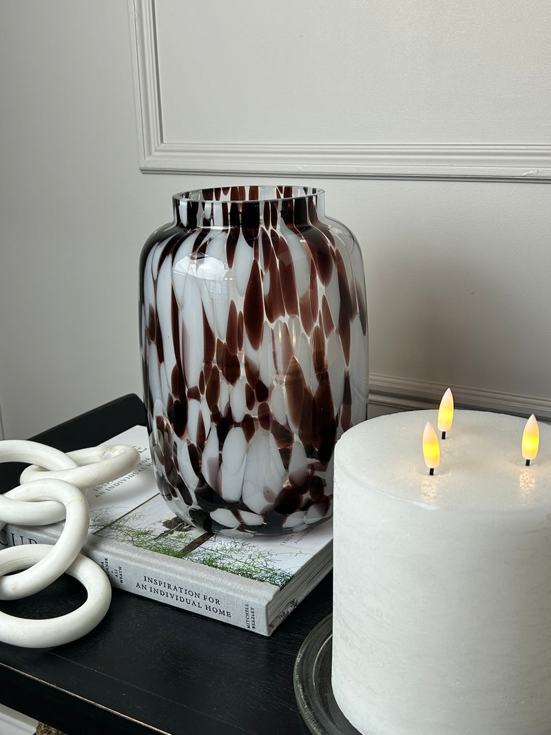 Mottled glass white brown glass vase hurricane