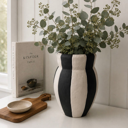 Striped rustic monochrome vase 25cm