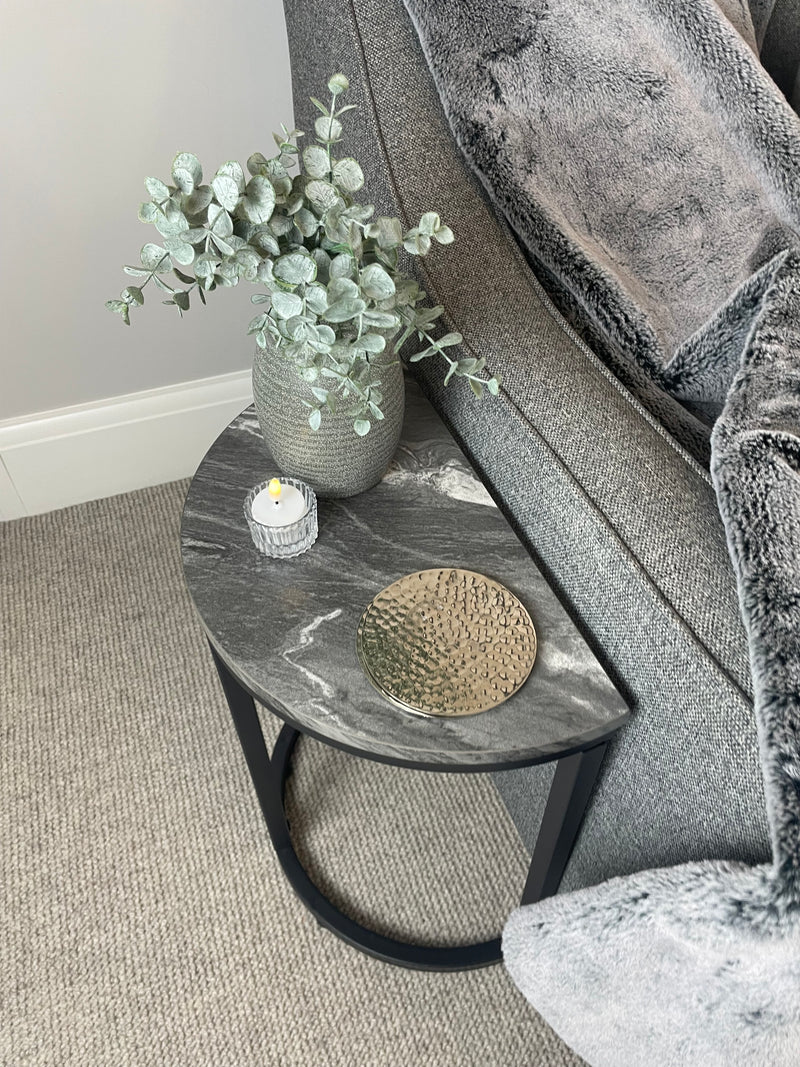 Black marble look top half moon table