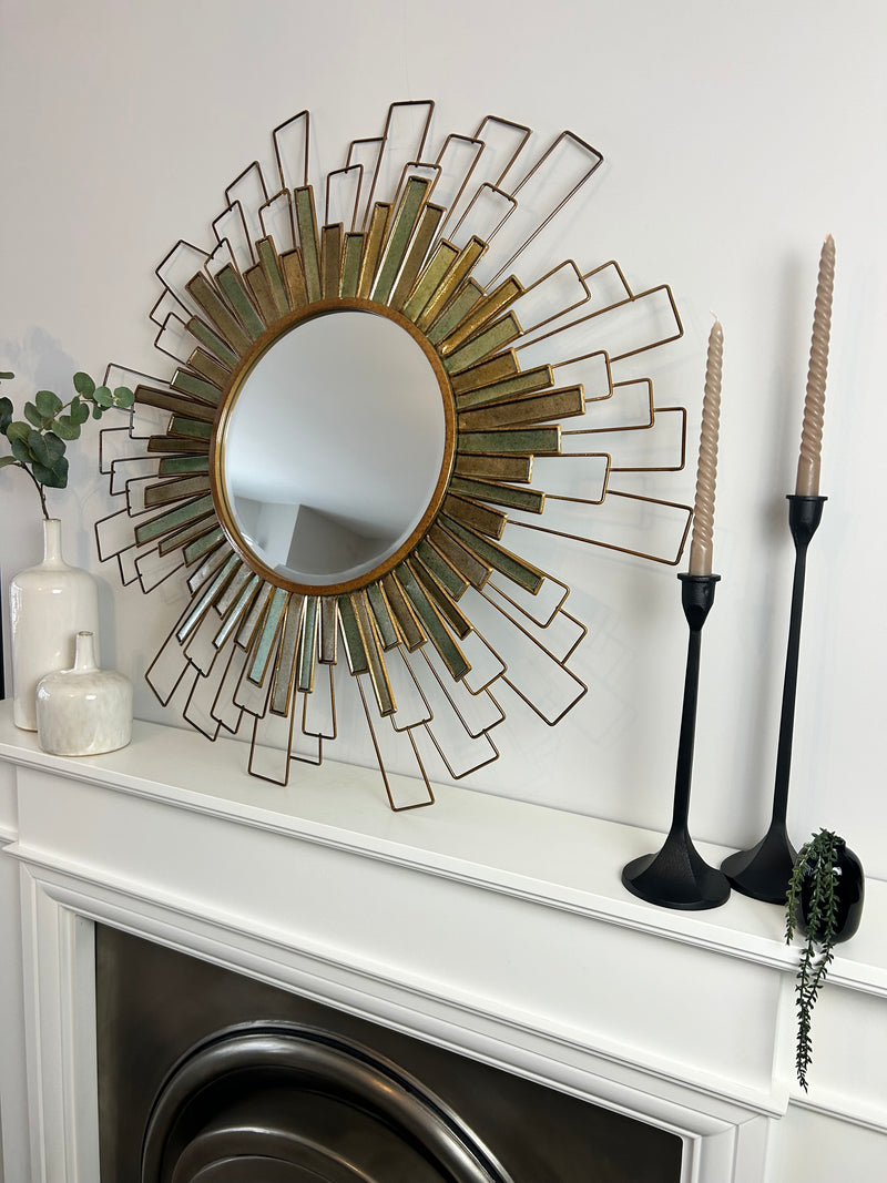 Starburst geo Metal and Green Pattern Mirror 90cm