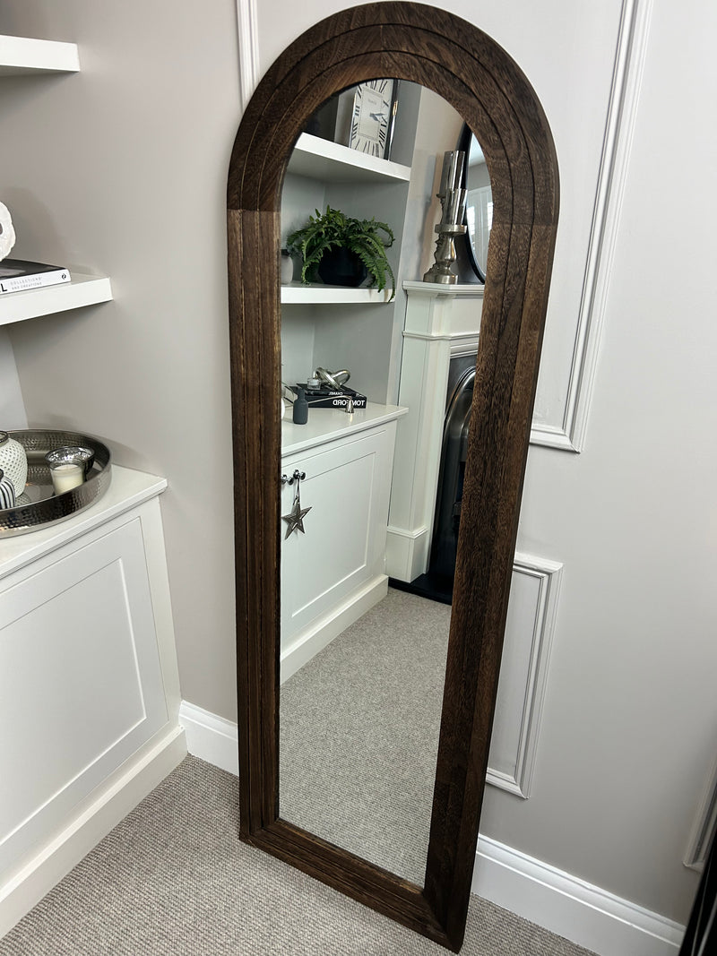 Brass arched floor standing mirror