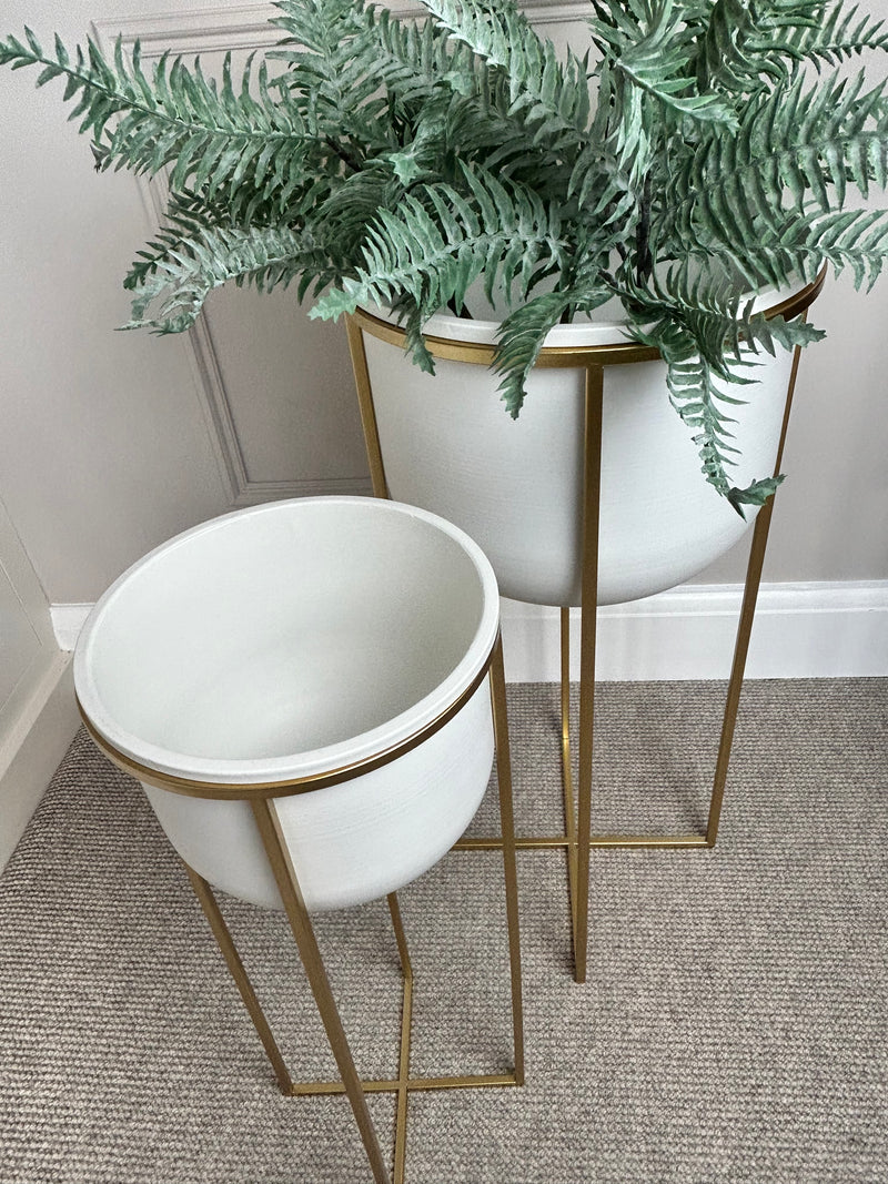 Gold floor standing planters with plant pot two sizes