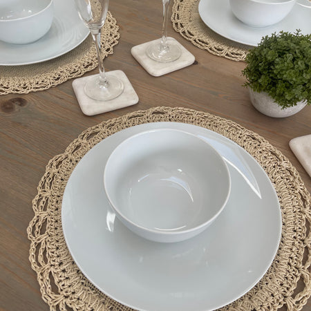 Set of 4 natural linen and crochet placemats