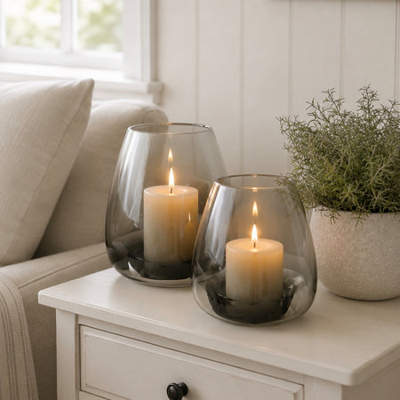 Pewter bronze brown Ombré Glass Hurricane Candle Holder 2 Sizes