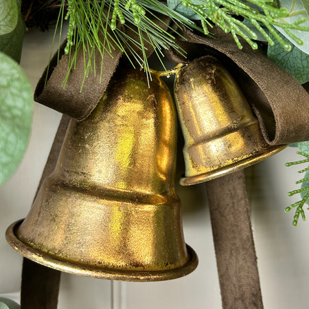 Gold brass hanging double bells