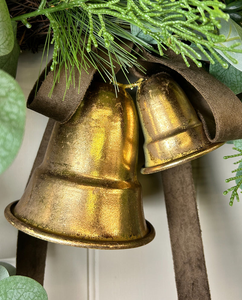 Gold brass hanging double bells
