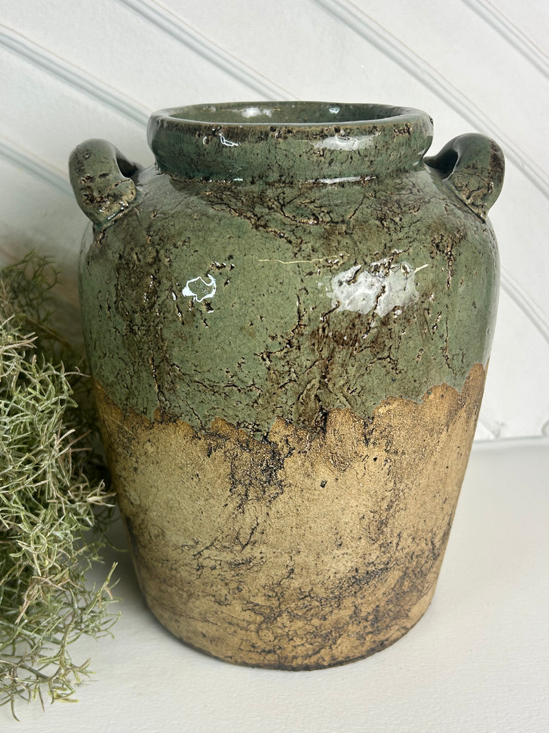 Meysey green natural rustic stone vase