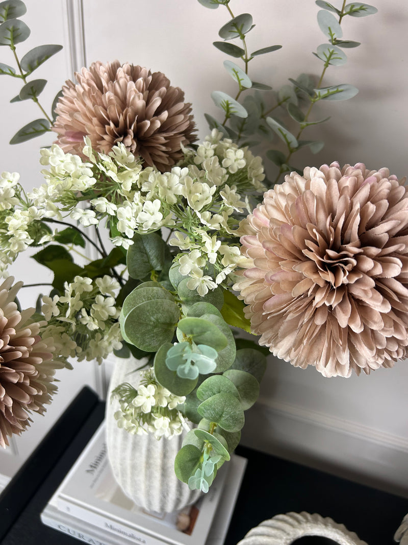 Pink allium Charlotte and eucalyptus arrangement