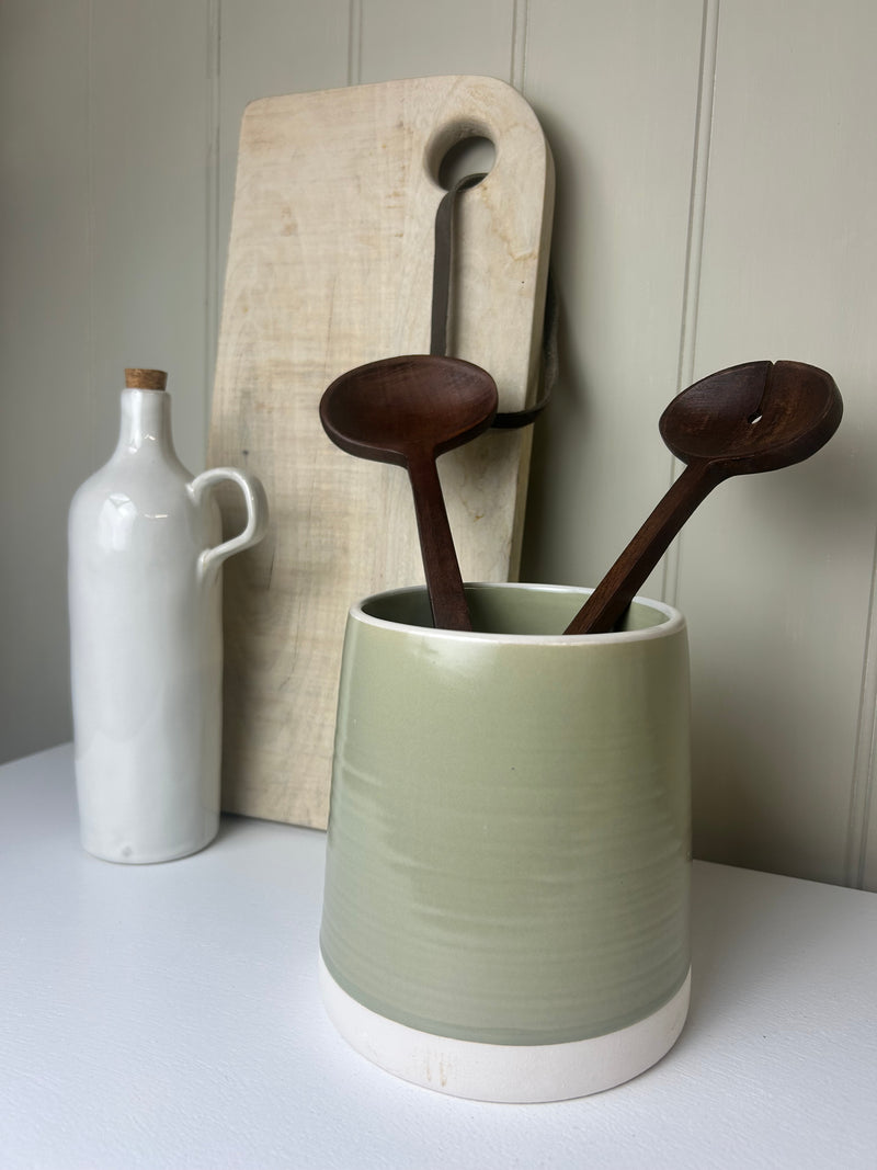 Ceramic clay two tone coxwell utensils holder