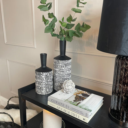 Small Black and White Aztec Bottle Neck Vase