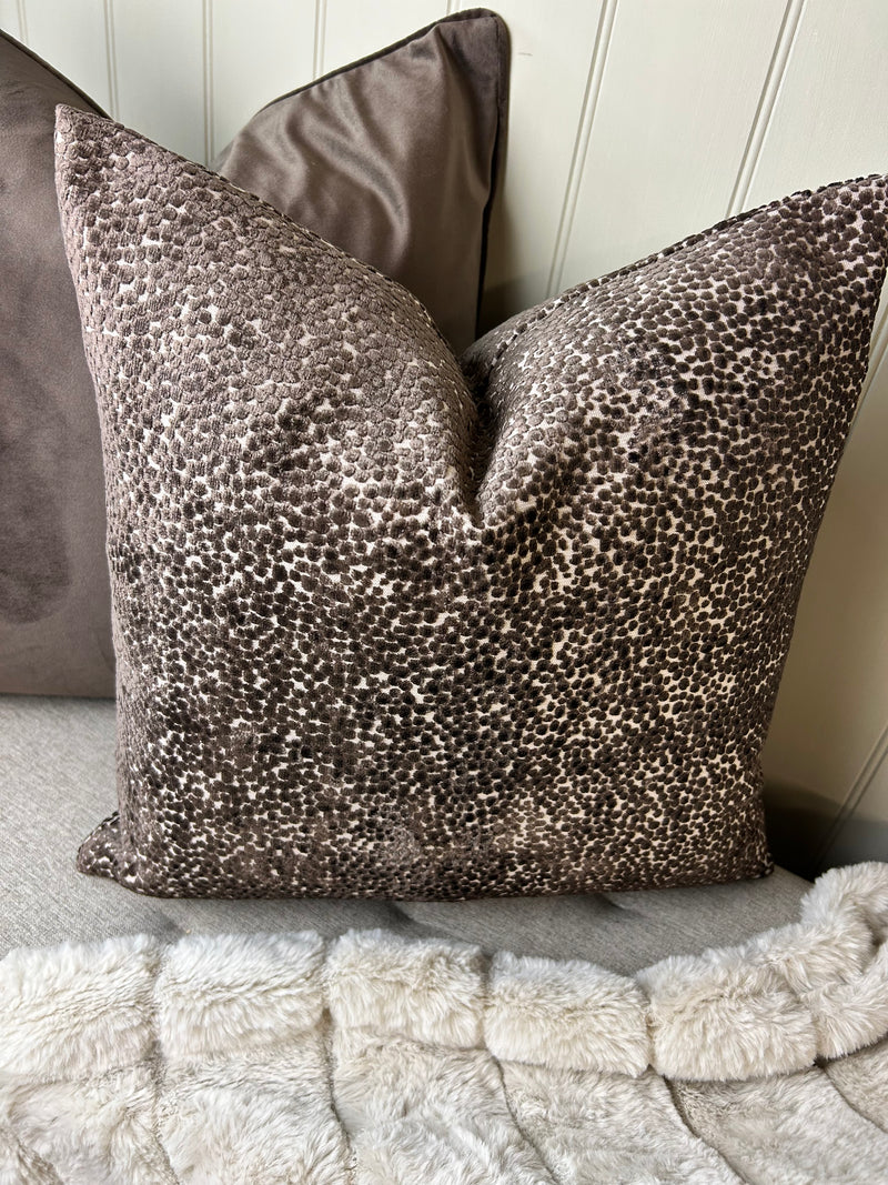 Chocolate Brown textured Bingham dot cushion 43cm