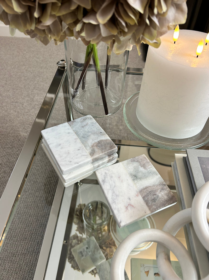 Square marble two tone neutral coasters