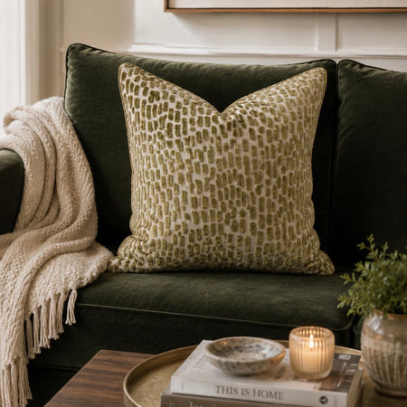 Melody olive green cream modern textured cushion 45cm