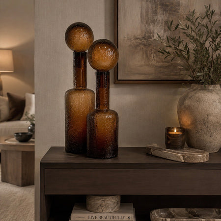 Textured glass brown lidded bottle 2 sizes