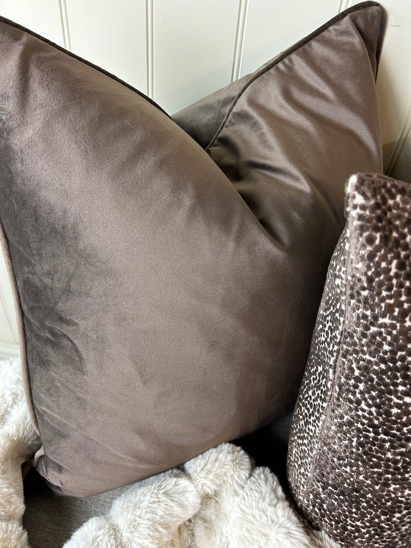 Large luxe chocolate brown velvet premium cushion 50cm