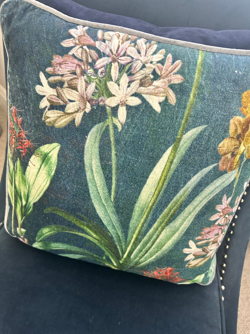 Velvet Agapanthus Flower Green Cushion 45cm