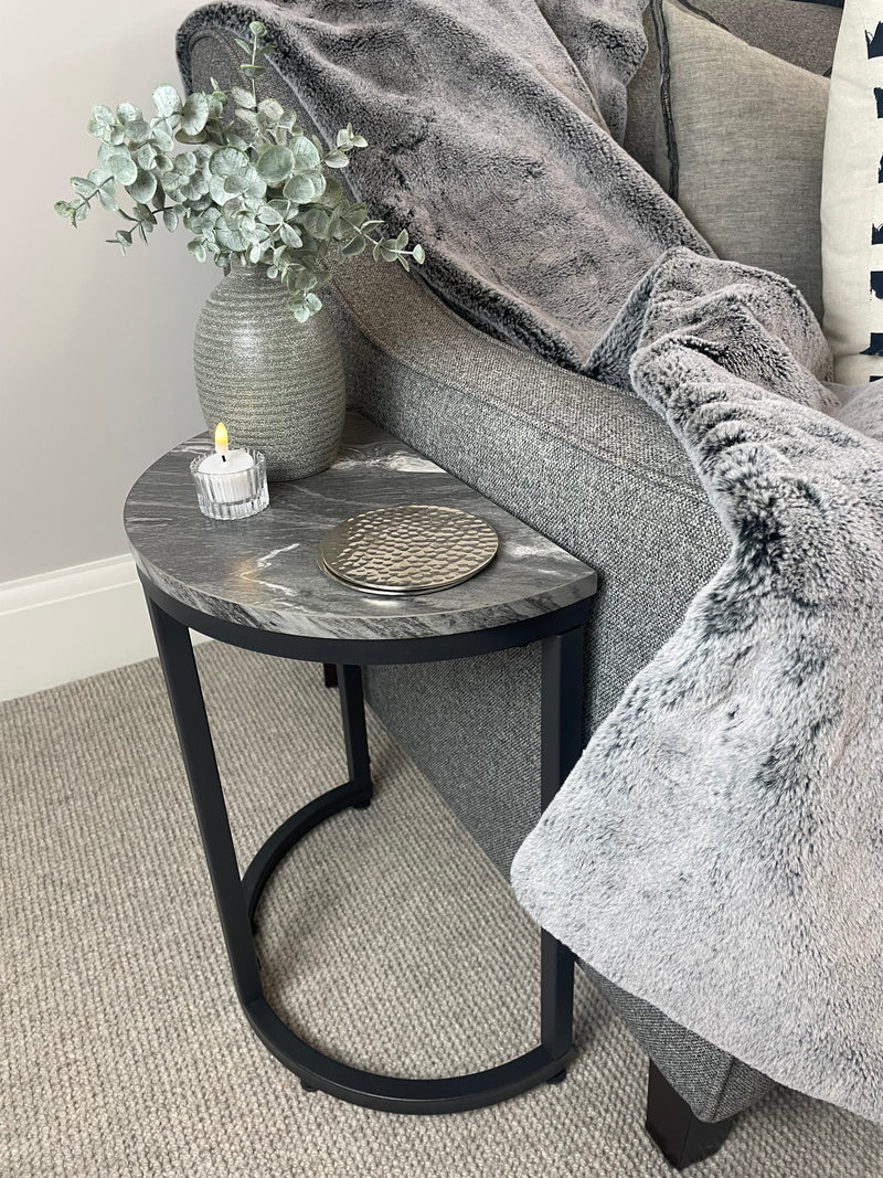 Black marble look top half moon table