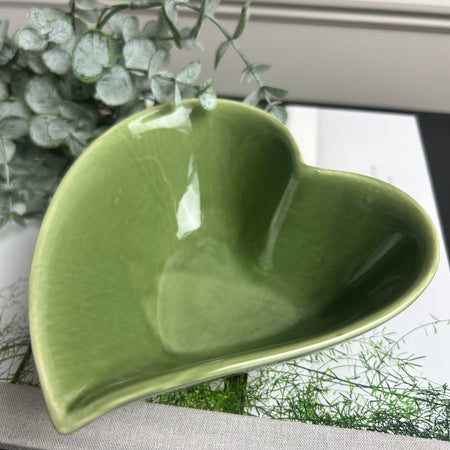 Dark green ceramic trinket dish bowl large