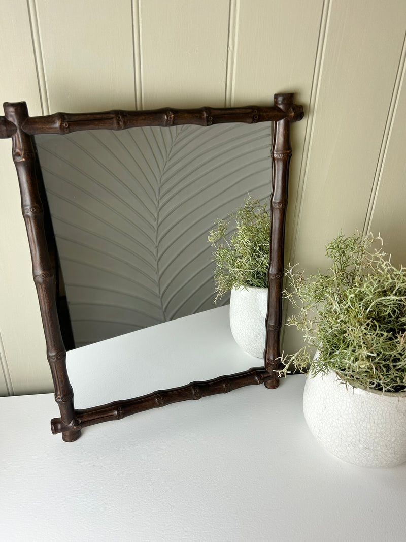 Bamboo Effect Dark Framed Rectangular Mirror 41cmx33cm