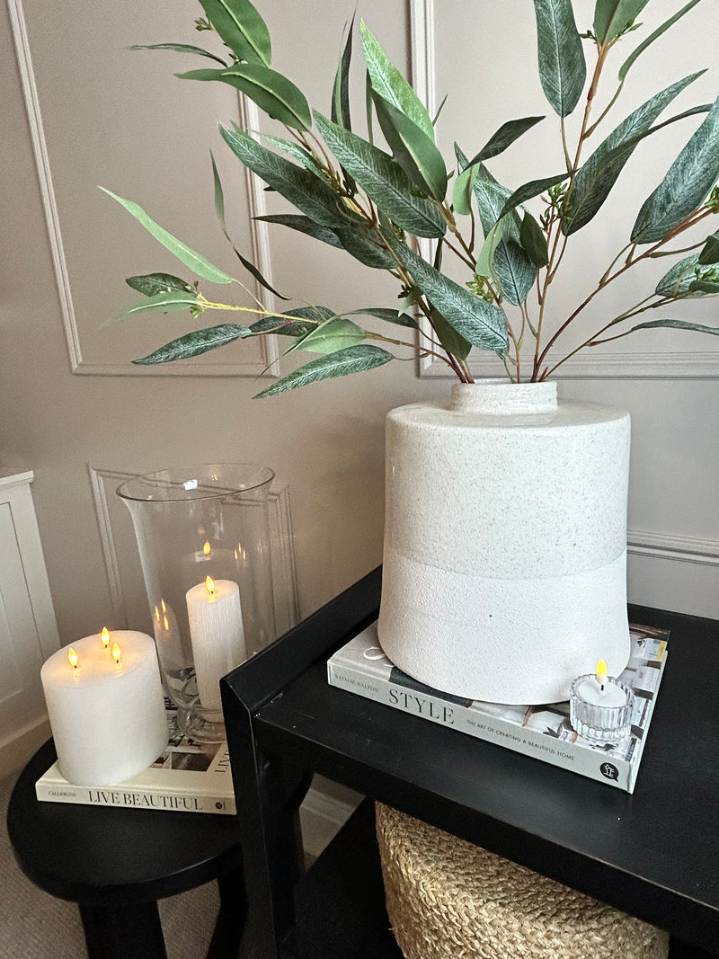 White cream textured two tone large ceramic shaped vase