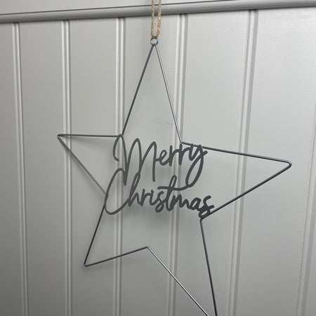Merry Christmas Silver Metal Star 40cm